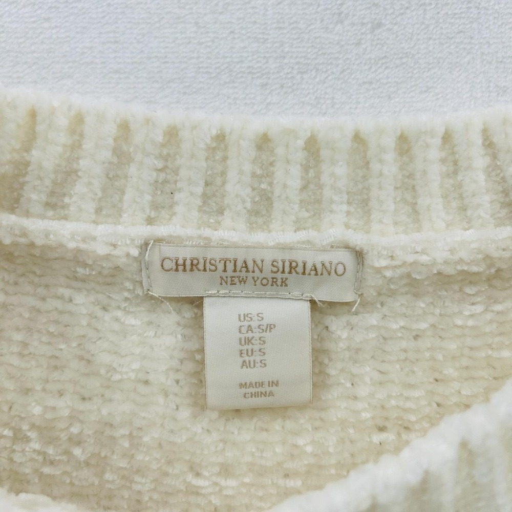 Christian Siriano Sweater Womens Small White Ribbed Knit Crewneck Pullover Soft - Picture 3 of 16